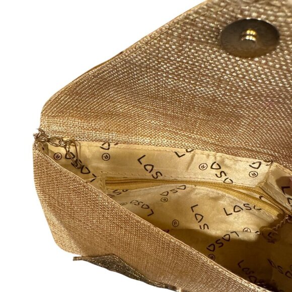 Vintage Lasa Gold Embroidered Clutch Purse with Chain Strap